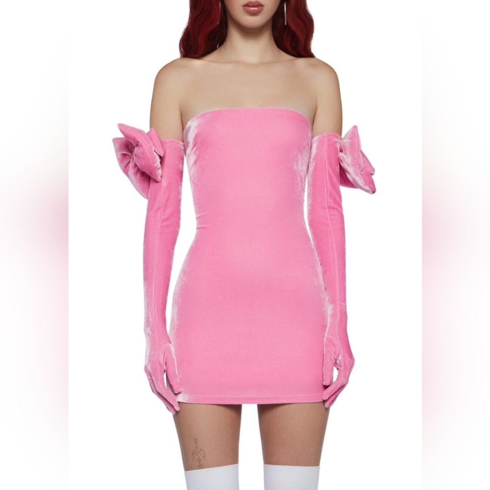 Dolls Kill pink dress and gloves